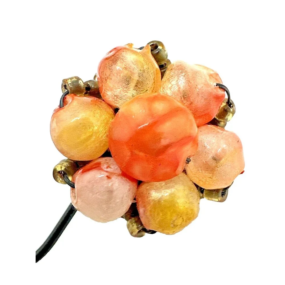 Vintage Hong Kong Fruit Salad Lucite Earrings Orange Swirl Cluster Clip On 1